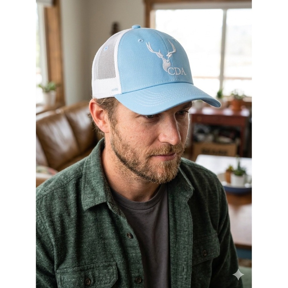 California Deer Association Blue White Mesh Trucker Hat Caldeer Outdoor Hunting